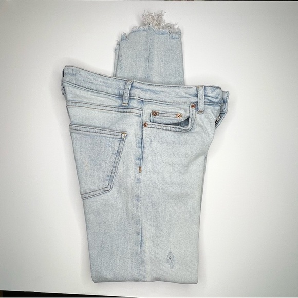 Zara Womens Jeans Size 2 Blue Mid Rise Raw Hem Distressed/Ripped/Slight Stretch - Picture 5 of 13